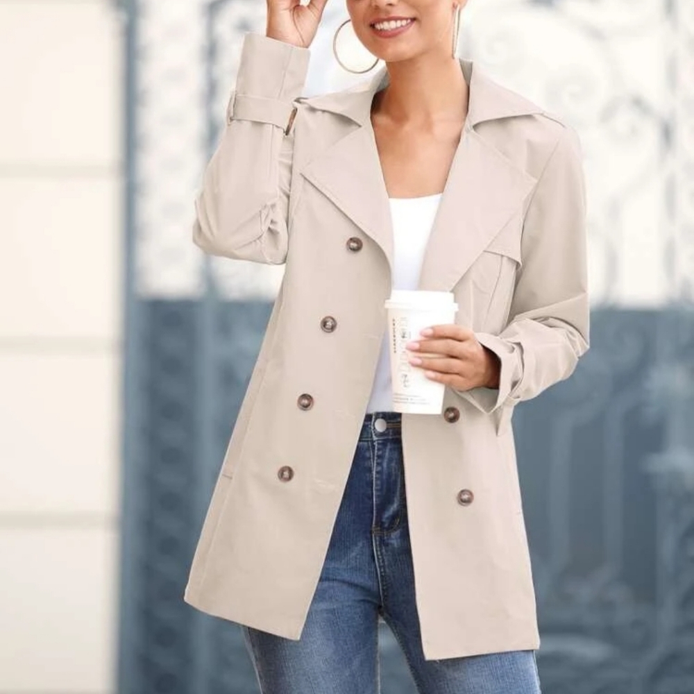 Double breasted trench coat, size large, khaki soft feel